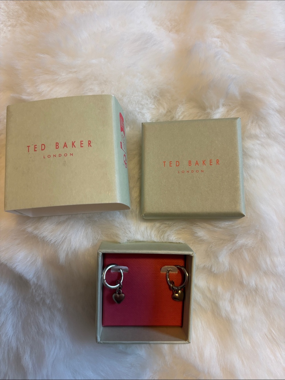 Ted Baker Silver Heart Charm Hoop Earrings with Gift Box